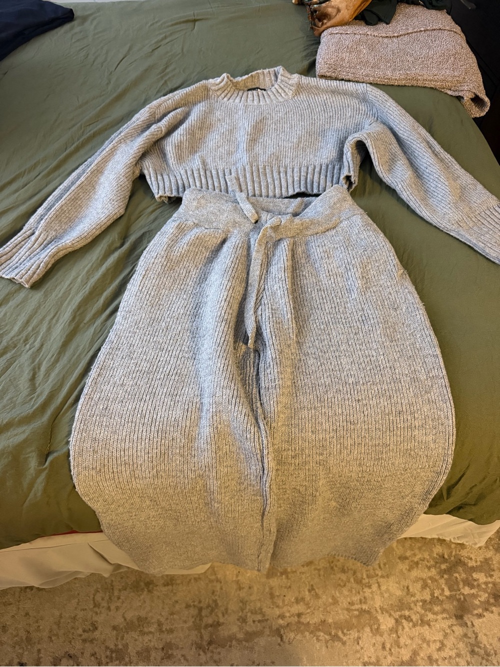 Fashion Nova Light Gray Ribbed Knit Cropped Pullover & Skirt Set